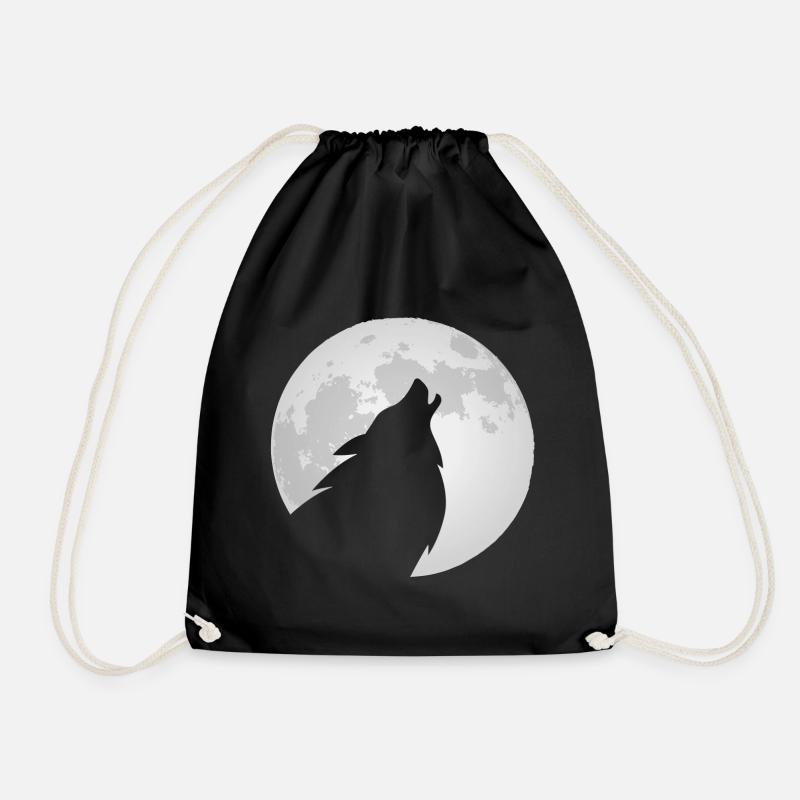 Wolf howls at the moon - Drawstring Bag - black