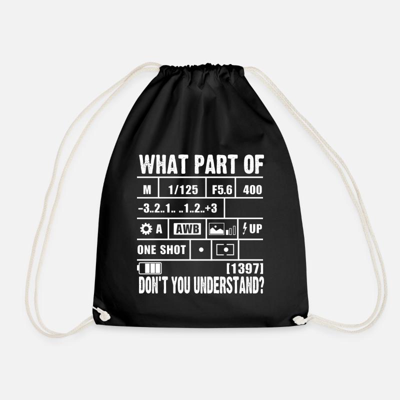 Nerdy funny settings photography camera photo - Drawstring Bag - black