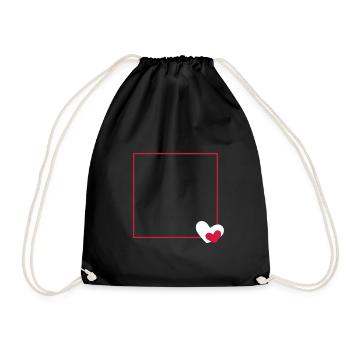Heart frame ornament line customizable - Drawstring Bag - black - Front