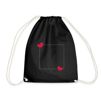 Heart Frame Ornament Line - Drawstring Bag - black - Front