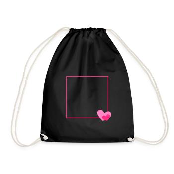 Heart Frame Ornament Line Customizable - Drawstring Bag - black - Front