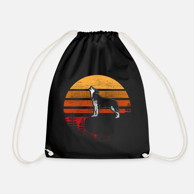 Wolf Howling Pack Animal Gift - Drawstring Bag - black