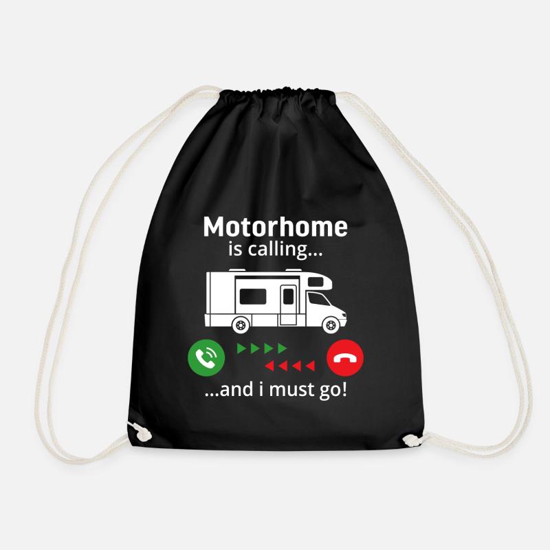 Motorhome is calling and i must go - Drawstring Bag - black