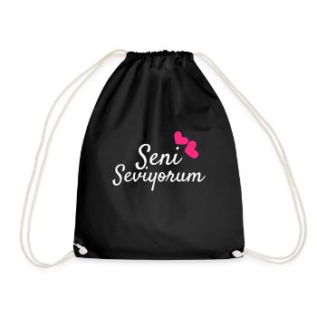 Seni Seviyorum Turkish Gift Idea - Drawstring Bag - black - Front