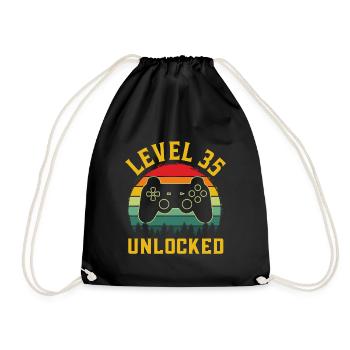 35th Birthday gamer t shirt level 35 complete - Drawstring Bag - black - Front