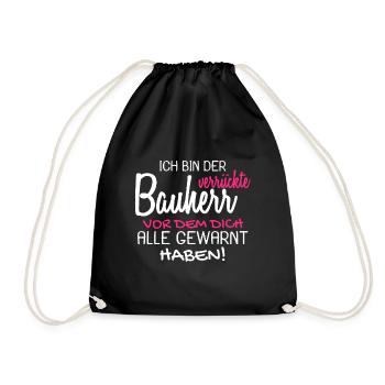 Bauherr Bauherren Baubeginn Hausbau Geschenk - Turnbeutel - Schwarz - Vorne