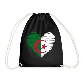Algeria Heart Flag Flag Coat of Arms - Drawstring Bag - black - Front