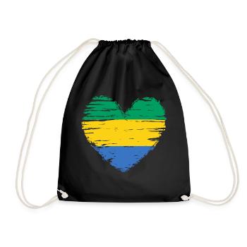 Gabon Heart Flag Flag Coat of Arms - Drawstring Bag - black - Front