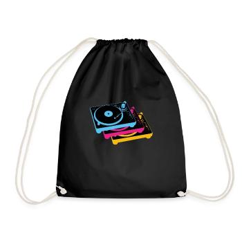 retro vintge oldschool vinyl records turntables - Drawstring Bag - black - Front