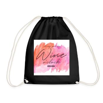 OH MY GOD, ITS WINE O'CLOCK - WATER COLOR - Drawstring Bag - black - Front