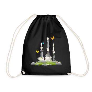 three stone towers on a meadow with insects - Drawstring Bag - black - Front