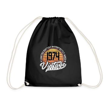 Vintage 1974 Shirt Birthday Limited Edition Shirt - Drawstring Bag - black - Front