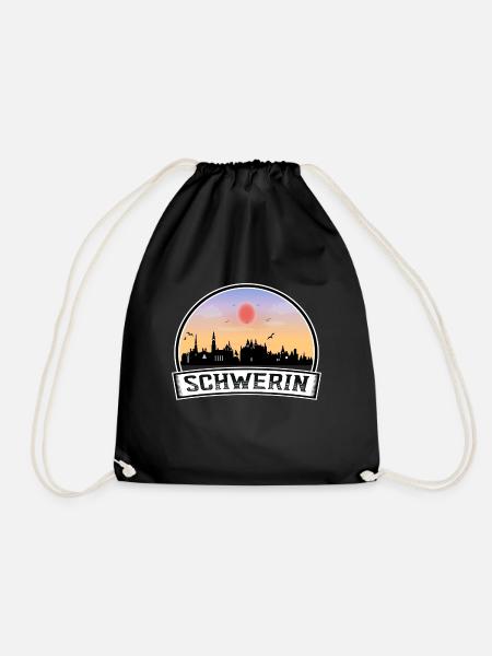 Schwerin Deutschland Skyline Vintage Sonnenuntergang Reise Sou - Turnbeutel - Schwarz