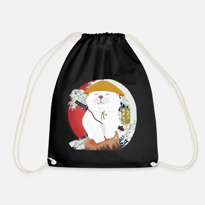 Samurai Katze sitzt auf dem Holz - Turnbeutel - Schwarz