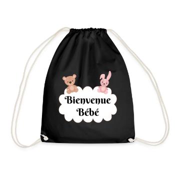 Bienvenue bébé ourson lapin nuage cadeau naissance - Sac de sport léger - noir - Devant