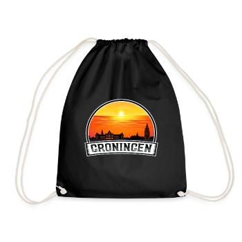 Groningen Netherlands Skyline Vintage Sunset Trave - Drawstring Bag - black - Front