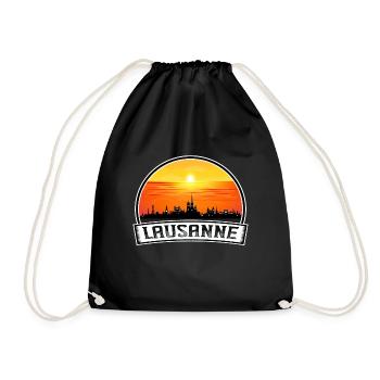 Lausanne Switzerland Skyline Vintage Sunset Travel - Drawstring Bag - black - Front