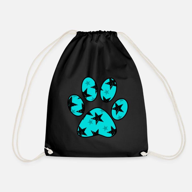 Paw with star pattern - Drawstring Bag - black