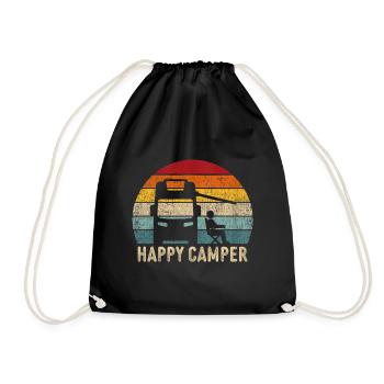 happy camper retro camping t-shirt - Drawstring Bag - black - Front