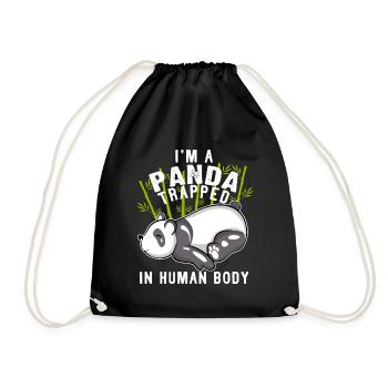 Panda Trapped Human Body Chill Sleepy - Drawstring Bag - black - Front