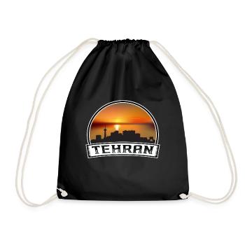 Tehran Iran Skyline Vintage Sunset Travel Souvenir - Drawstring Bag - black - Front