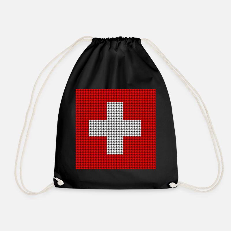 Schweizer Flagge - Perlenmosaik - Turnbeutel - Schwarz