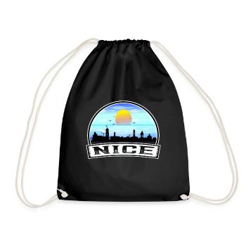 Nice France Skyline Vintage Sunset Travel Souvenir - Drawstring Bag - black - Front