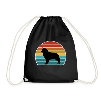 Bohemian Shepherd Dog Silhouette Vintage Sunset fo - Drawstring Bag - black - Front