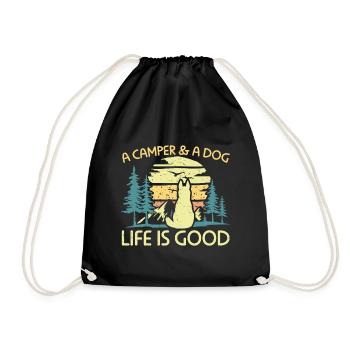Camping A Camper And A Dog Life Is Good - Drawstring Bag - black - Front