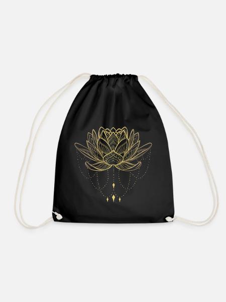 Lotus in Gold.Yoga, Meditation, Spirituality. - Drawstring Bag - black