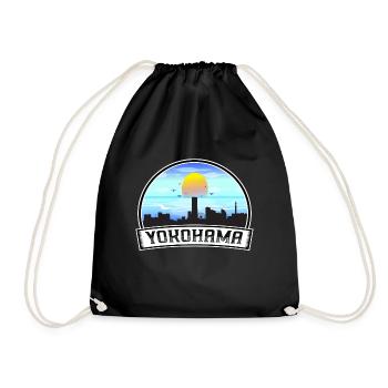 Yokohama Japan Skyline Vintage Sonnenuntergang Reise Souve - Turnbeutel - Schwarz - Vorne
