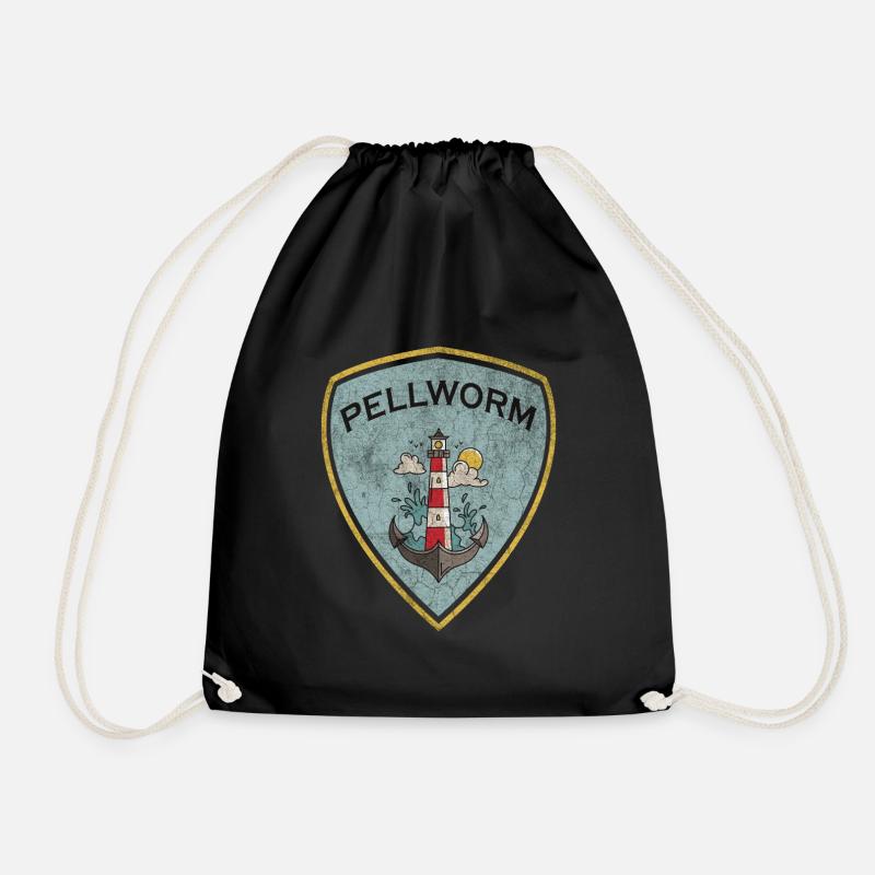 Pellworm Wappen Leuchtturm Design - Turnbeutel - Schwarz