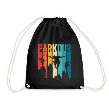 Retro Vintage Parkour City Skyline Silhouette - Drawstring Bag - black - Front