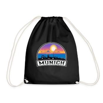 München Deutschland Skyline Vintage Sunset Travel Souve - Turnbeutel - Schwarz - Vorne