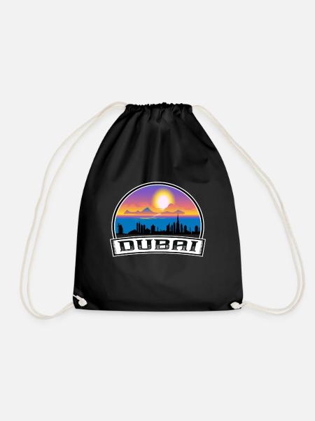 Dubai Uae Skyline Vintage Sonnenuntergang Reise Souvenir - Turnbeutel - Schwarz