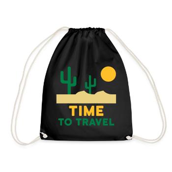 Time to travel (desert landscape, cacti, sun) - Drawstring Bag - black - Front
