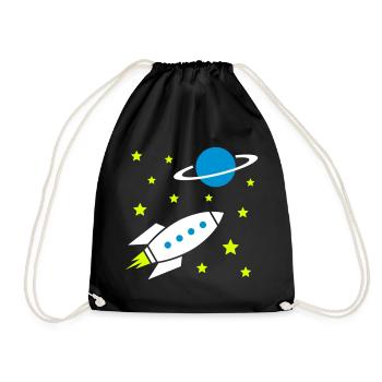 Spaceship, stars and planet with ring - Drawstring Bag - black - Front