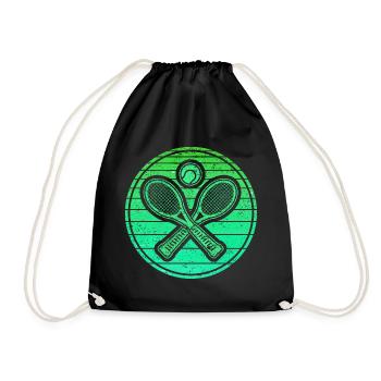 Crossed Tennis Rackets & Tennis Ball - Retro Green - Drawstring Bag - black - Front