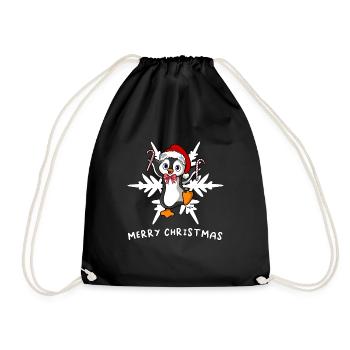 Sweet Merry Christmas Penguin with Ice Flake - Drawstring Bag - black - Front