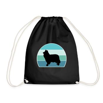 Collie Rough Dog Silhouette Vintage Sonnenuntergang für Hund - Turnbeutel - Schwarz - Vorne