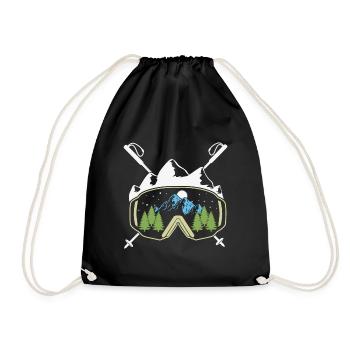 Ski Quote Snowboard Goggles & Ski Poles for Skiers - Drawstring Bag - black - Front