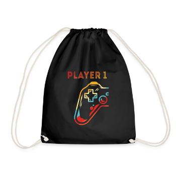 Gamer Quote Matching Gamer Couple Player 1 - Drawstring Bag - black - Front
