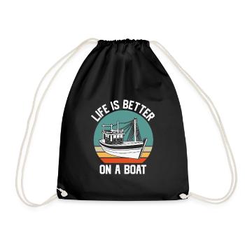 Fishing Quote Vintage Life is Better on A Boat - Drawstring Bag - black - Front