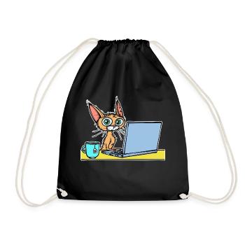 Laptop Home Office Statement Cat Coffee Career - Drawstring Bag - black - Front