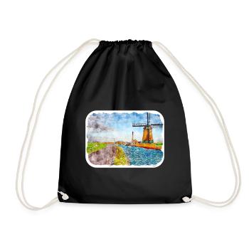 Pays-Bas Aquarelle Esquisse Dessinée Illustration - Sac de sport léger - noir - Devant