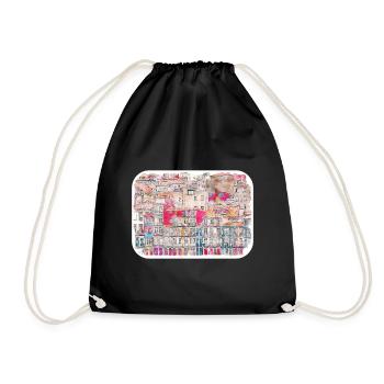 Porto Portugal Watercolor Sketch Drawn Illustratio - Drawstring Bag - black - Front