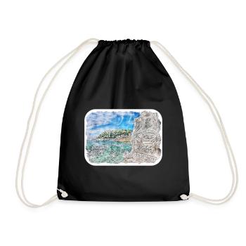 San Sebastian Spain Watercolor Sketch Illustration - Drawstring Bag - black - Front