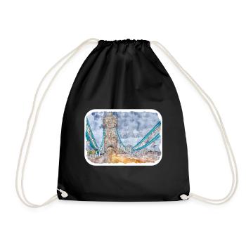 Uk Landmark Watercolor Sketch Painting Illustratio - Drawstring Bag - black - Front