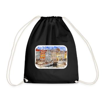 Copenhague Danemark Aquarelle Sketch Illustration - Sac de sport léger - noir - Devant