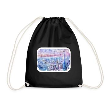 New York Usa Watercolor Sketch - Drawstring Bag - black - Front